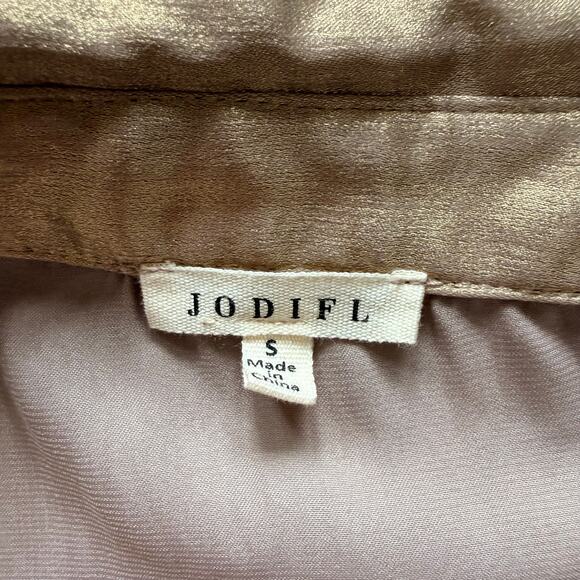 NWT Jodifl Gold Metallic Button Front Babydoll Shirt Dress Size S Holiday Party - Picture 6 of 7